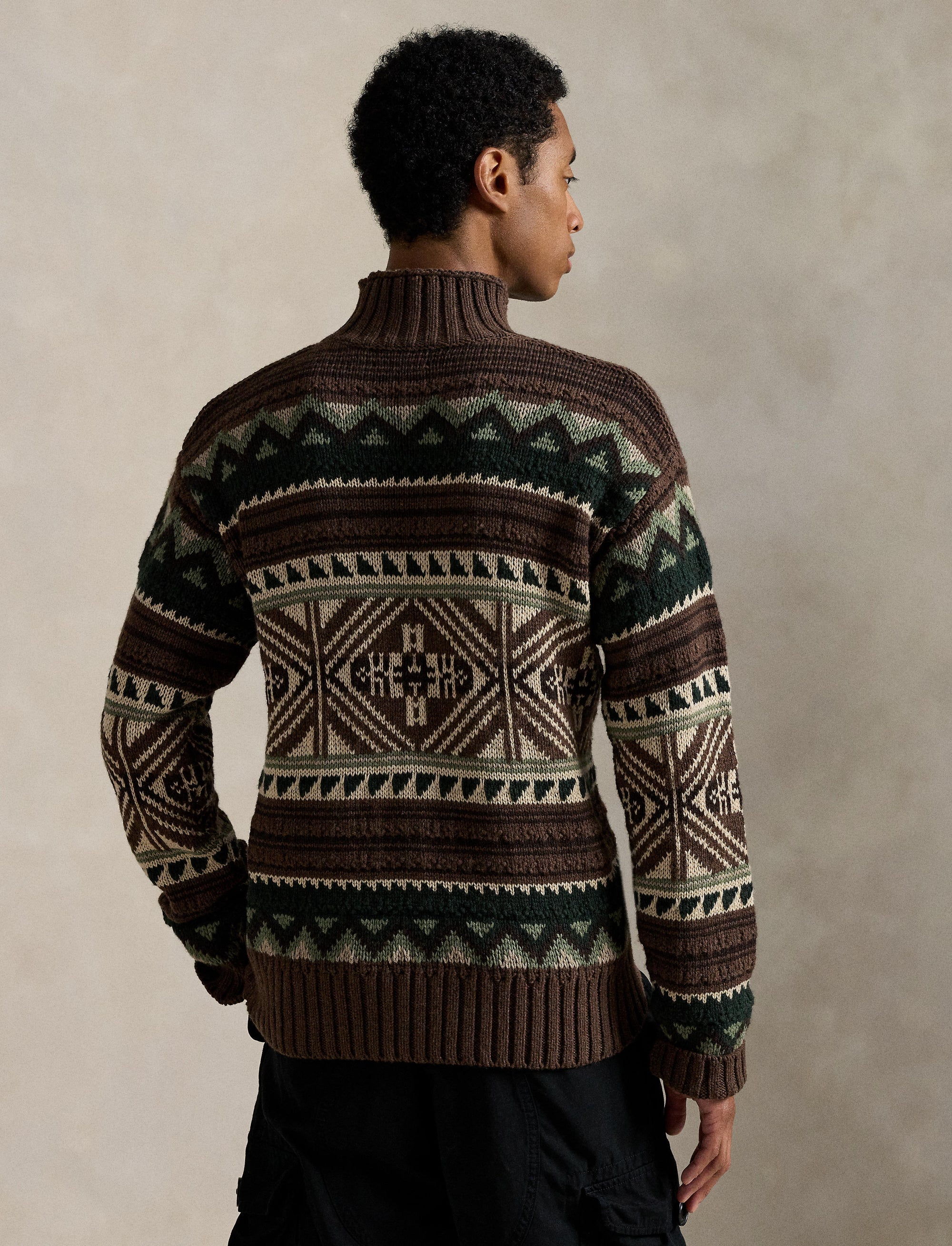 Pull à motif géométrique en laine - Brown Combo