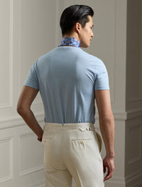 Round-neck T-shirt in Scottish yarn - Chambray Blue