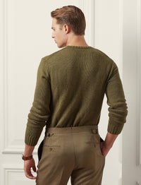Round-neck jumper in linen and silk - Olive Night