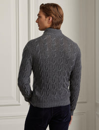 Twisted cashmere half-zip jumper - Medium Grey Melange