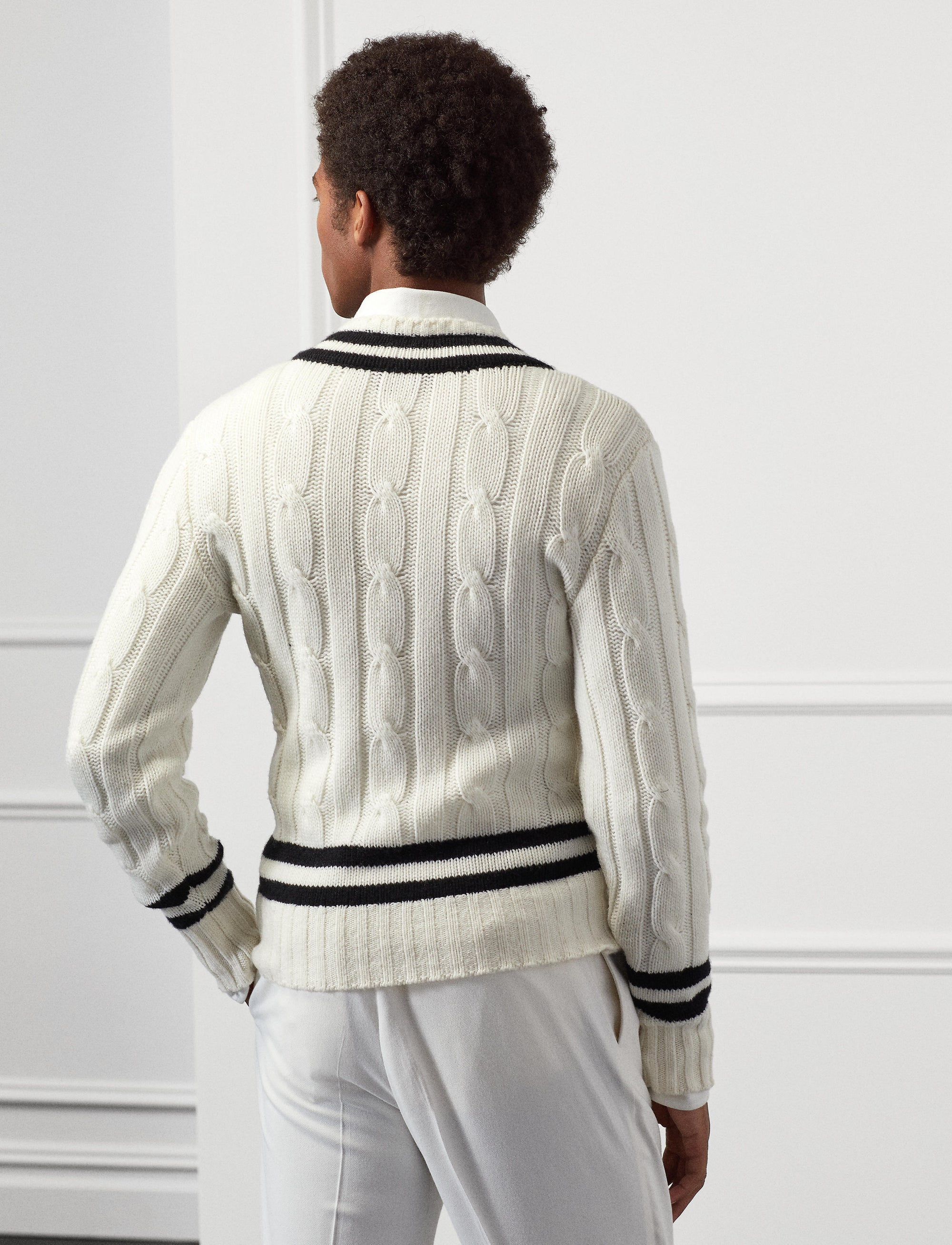 Pull de cricket en cachemire - Lux Cream With Classic Black