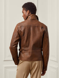 Veste newsboy Hugh en cuir - Marron Montecito