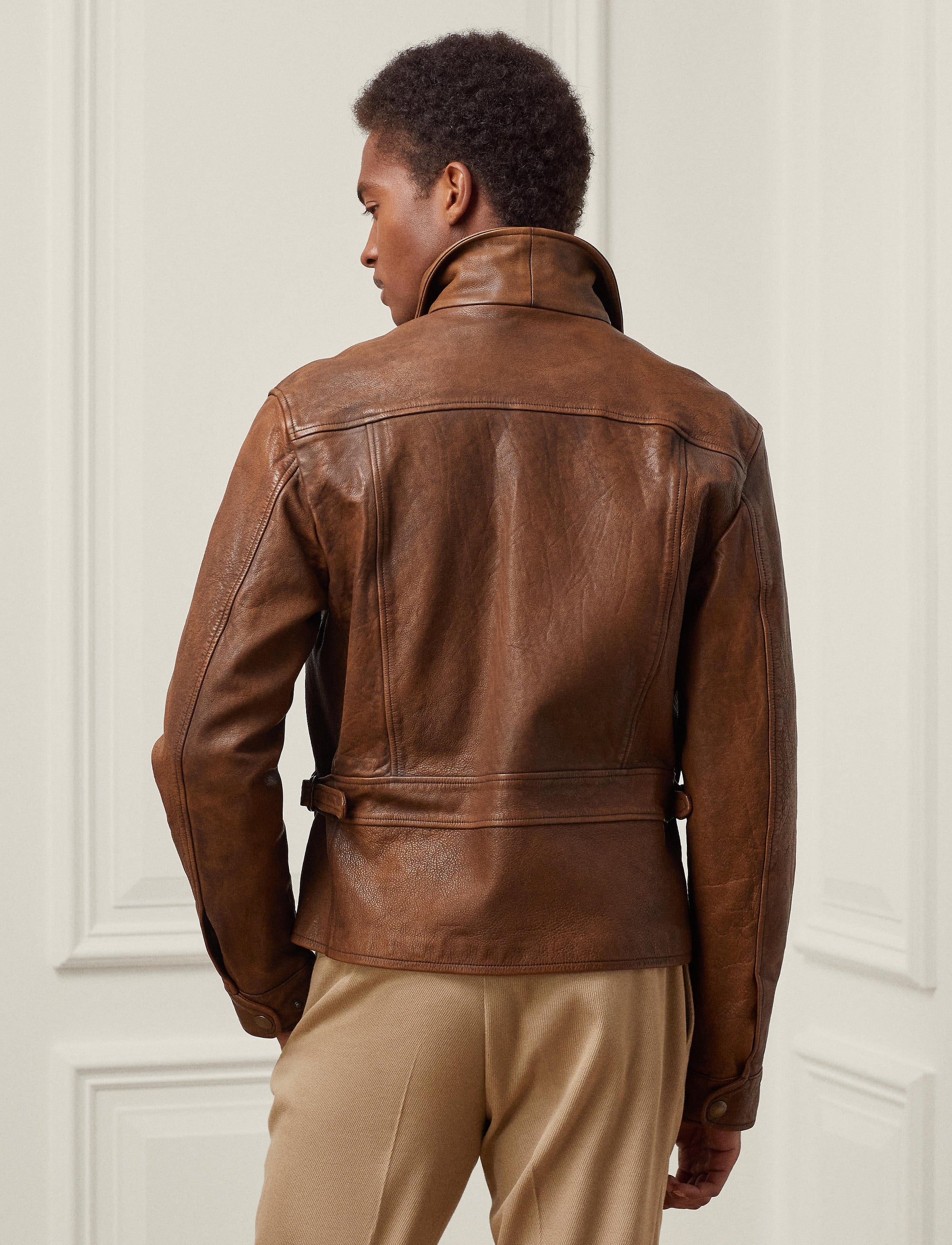 Veste newsboy Hugh en cuir - Marron Montecito