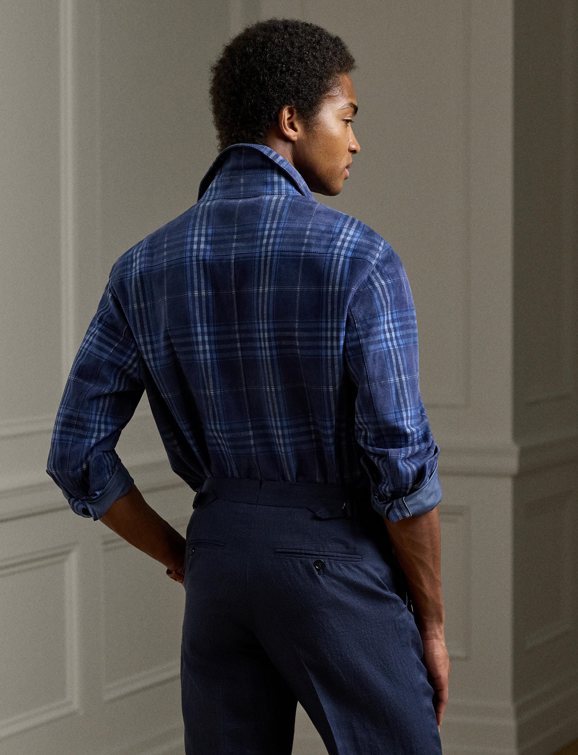 Suede tartan overshirt - Navy, Blue & Multicolour
