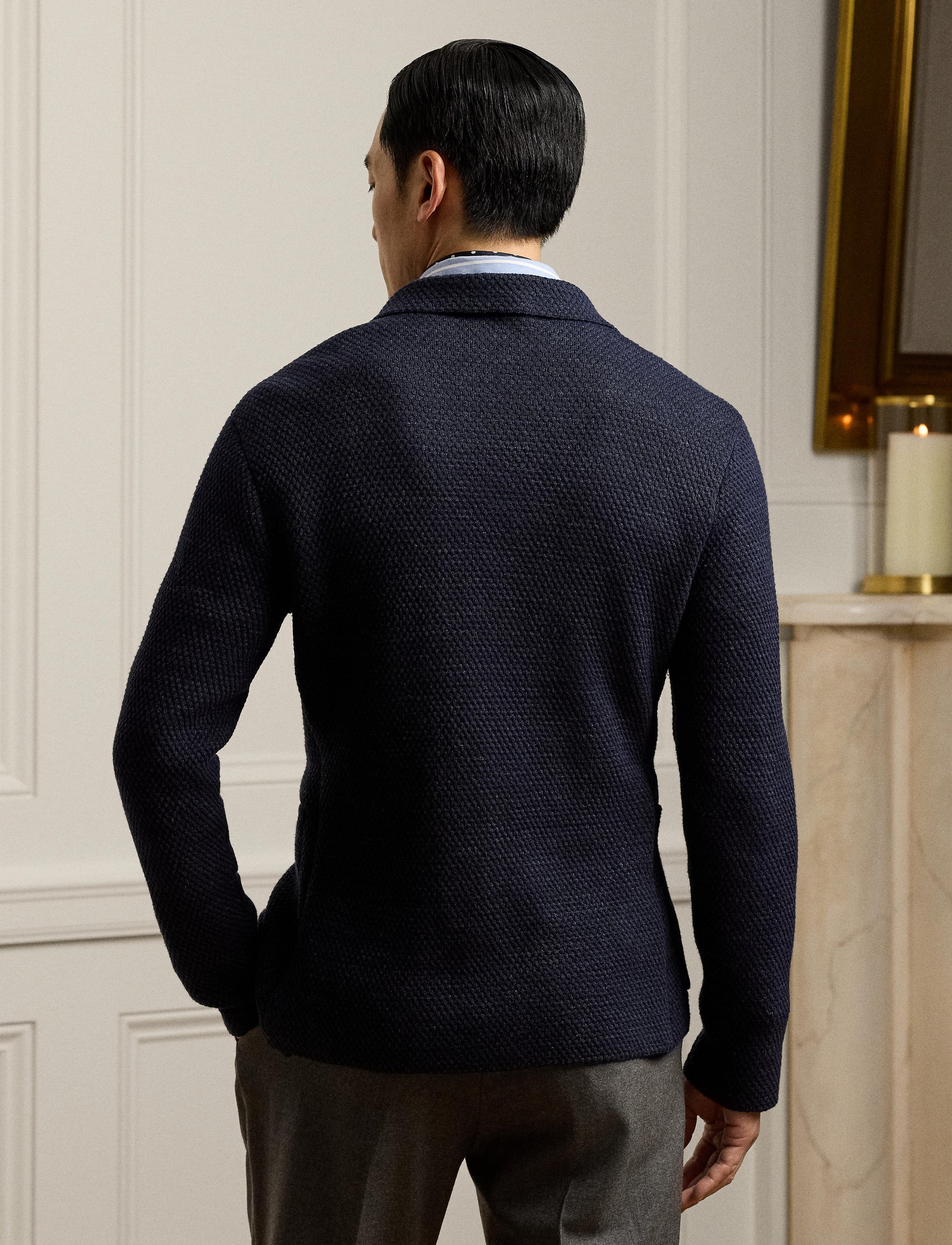 Cardigan blazer en lin mélangé texturé - Royal Navy Heather