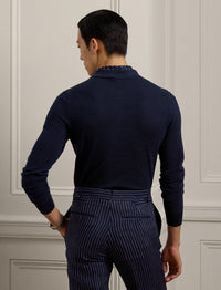 Pull texturé col polo en soie - Classic Chairman Navy