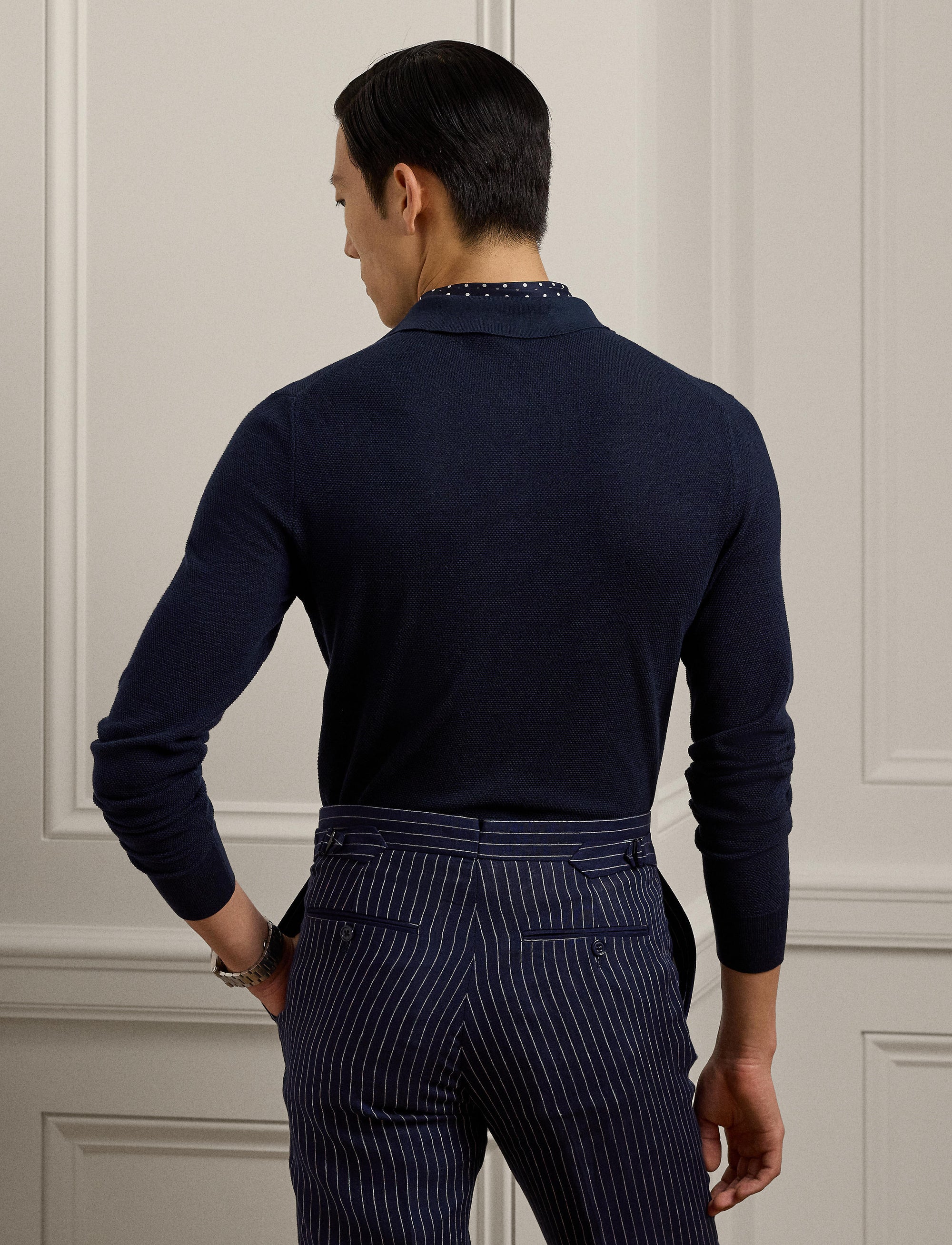 Pull texturé col polo en soie - Classic Chairman Navy