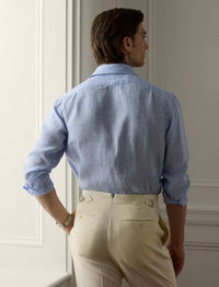 Chemise à motif prince-de-galles en lin - Blue