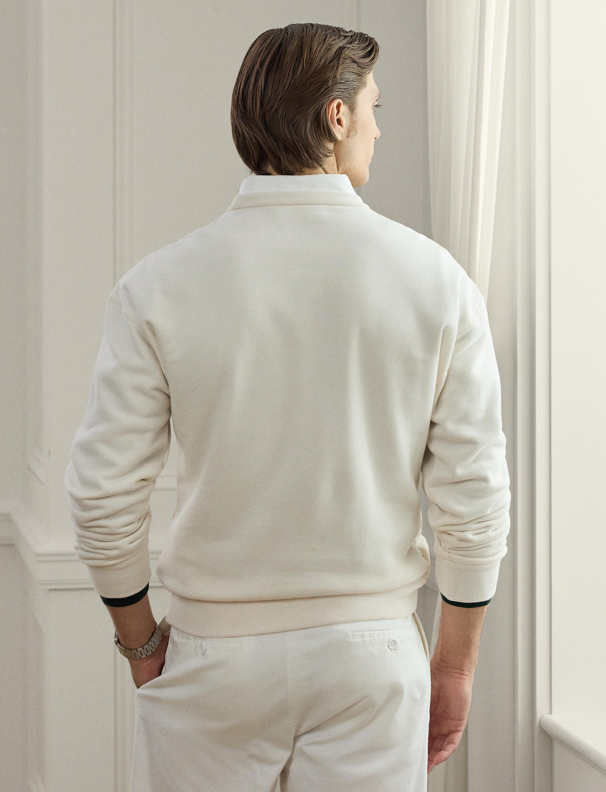 Sweat en coton et cachemire à écusson - Classic Cream