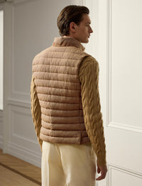 Gilet matelassé en laine et lin mélangé - Tan & Brown