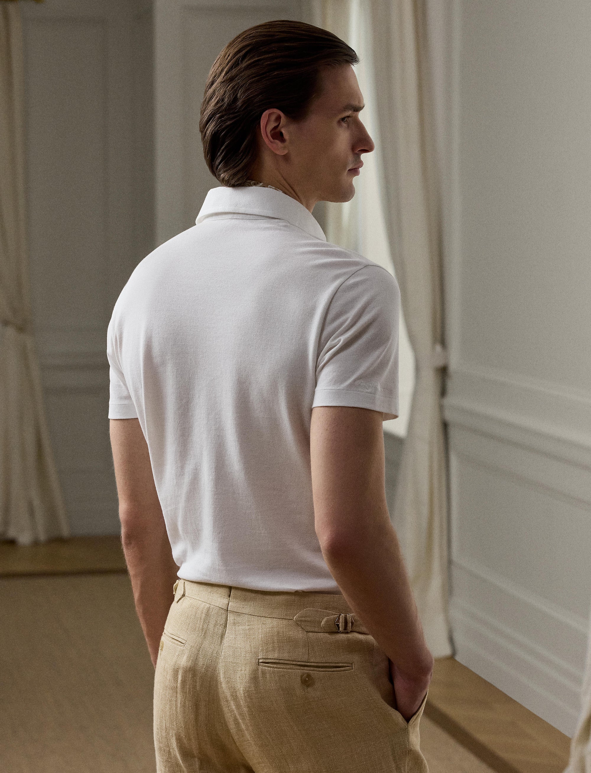 Polo lavé Custom Slim Fit en piqué - Classic White