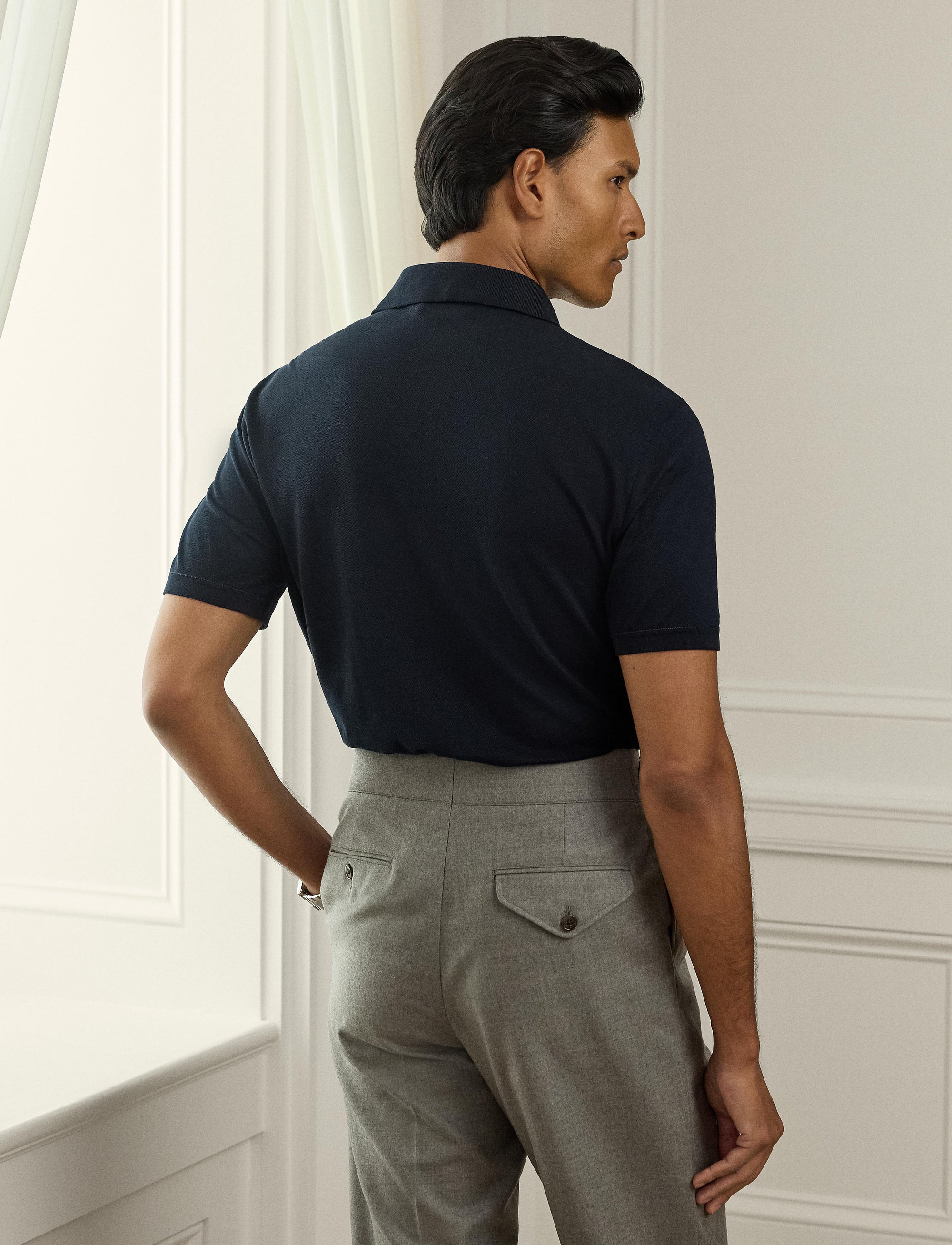 Silk pique polo shirt - Classic Chairman Navy Emb