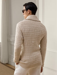 Cardigan ceinturé en coton et laine texturée - Limestone & Multicolore