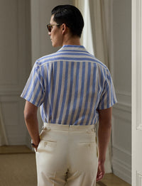 Chemise safari rayée en lin - Cornflower Blue & White