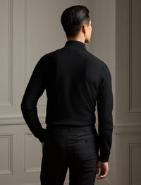 Pull demi-zippé en laine piquée - Polo Black
