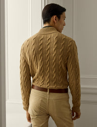 Pull torsadé à col cheminée en cachemire - Camel Melange