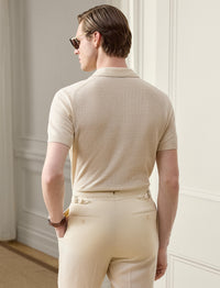 Pull texturé col polo en soie et lin mélangé - Limestone