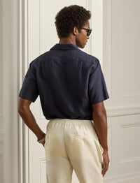Silk and linen blend camp shirt - Classic Chairman Navy