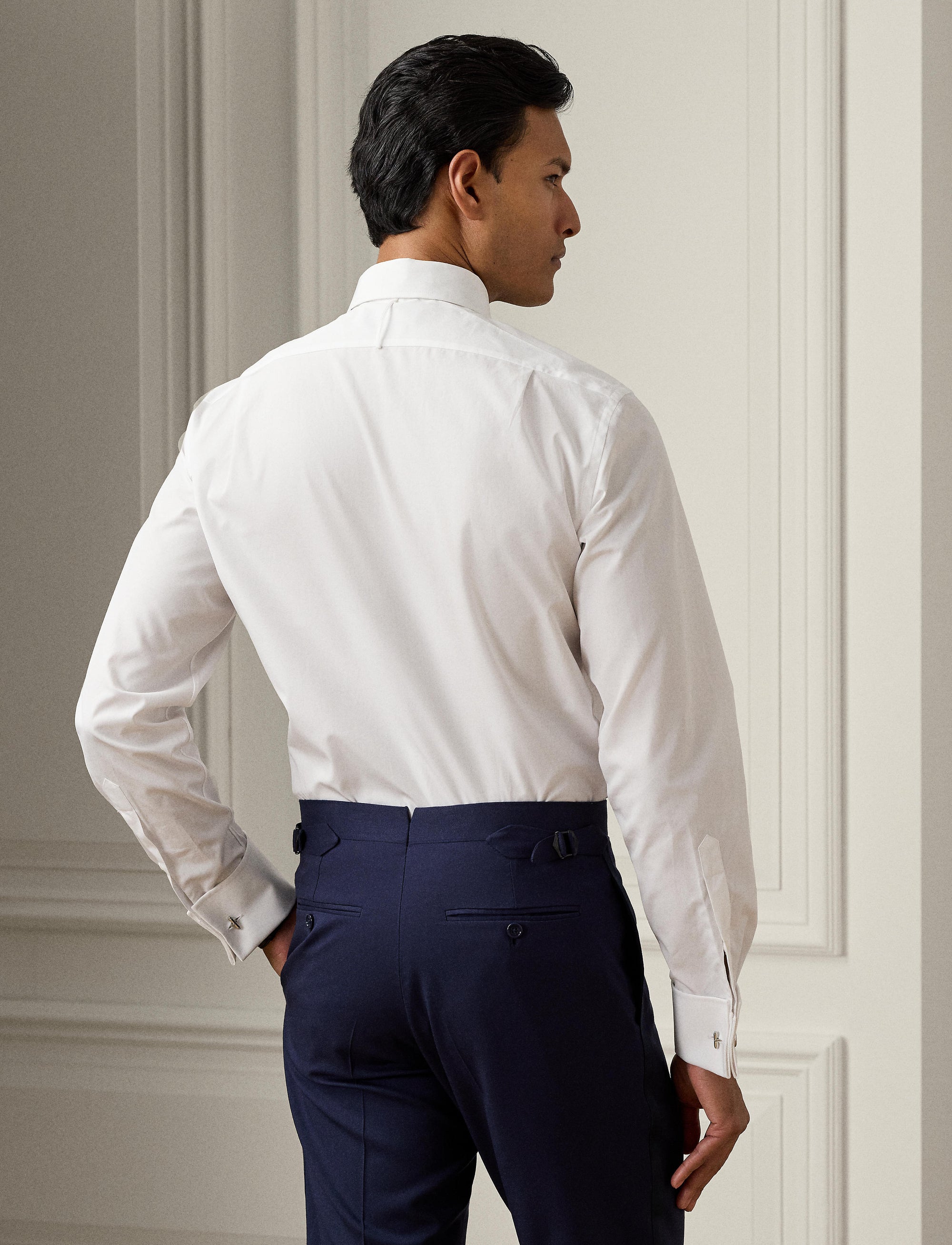 Dinner jacket shirt with piqué bib - White