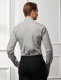 Striped poplin shirt - Warm White & Black