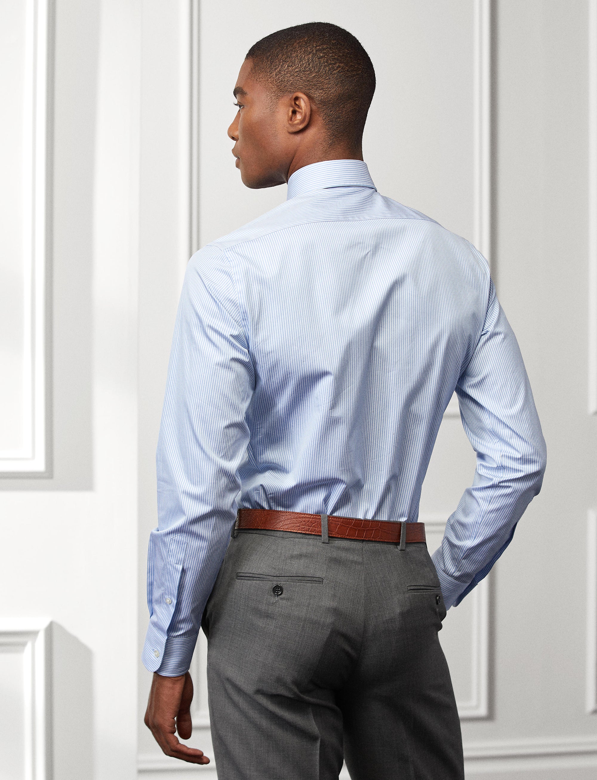Chemise rayée en sergé infroissable - Light Blue & White