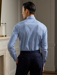 Striped poplin shirt - Light Blue & Navy