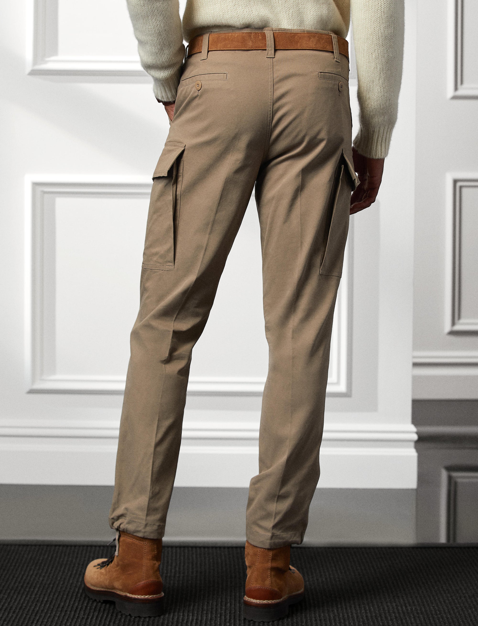 Cotton blend stretch cargo trousers - Taupe