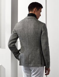 Kent herringbone blazer in linen and silk blend - Cream & Black