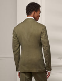 Veste Kent confectionnée main en gabardine de soie - Olive Night