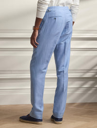 Pantalon Gregory fait main en soie et lin mélangé - Infinity Blue