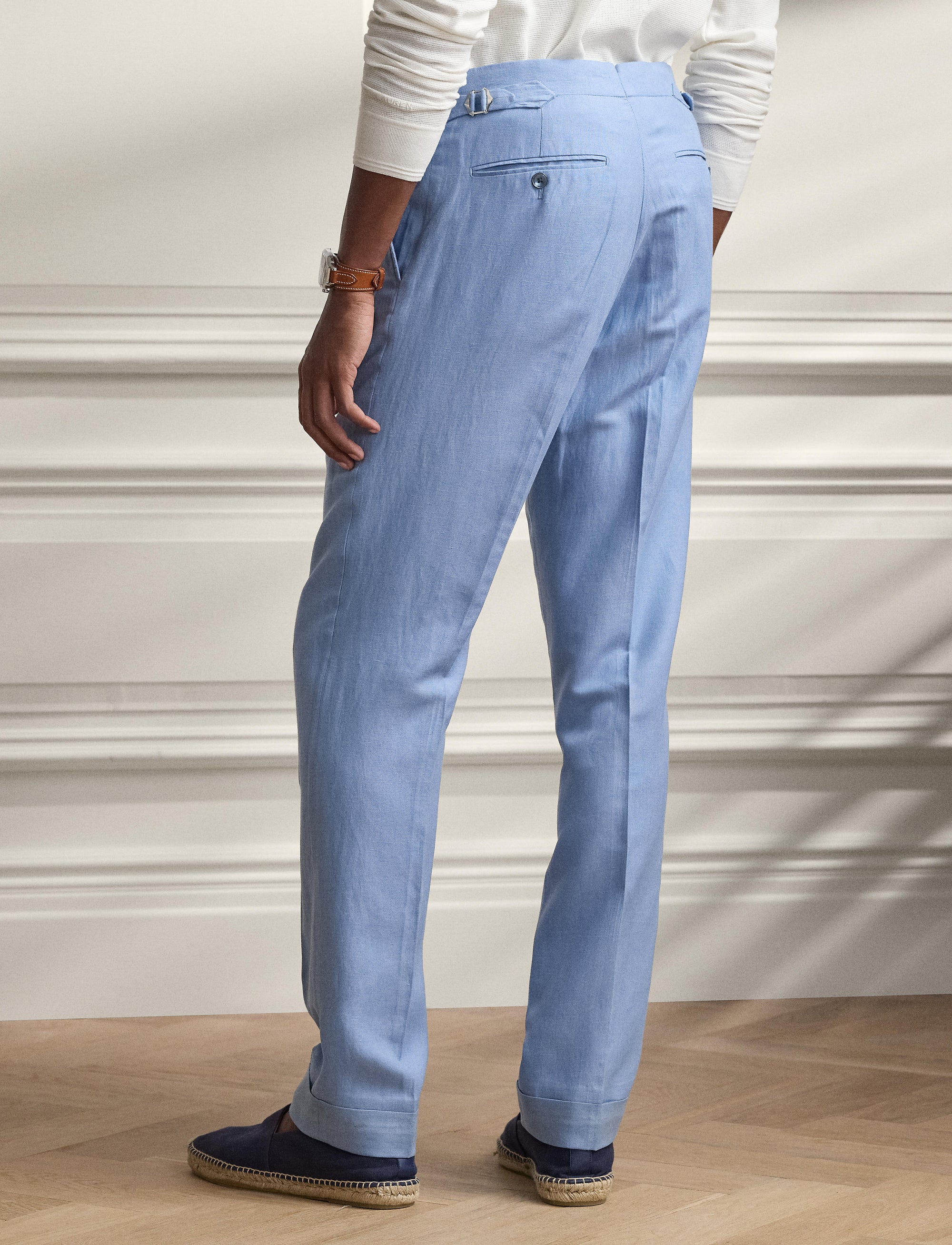 Pantalon Gregory fait main en soie et lin mélangé - Infinity Blue