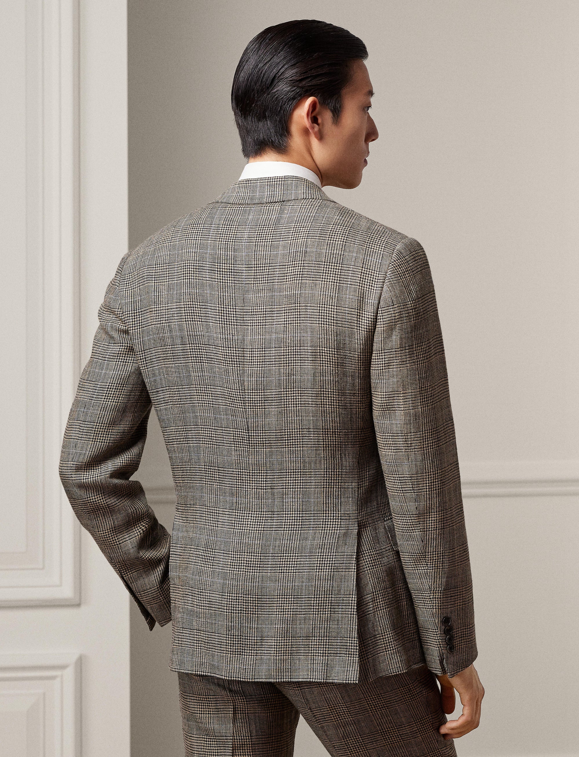 Ralph tartan suit in silk and linen blend - Vintage Cream & Black With Blue Deco
