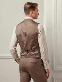 Gilet fait main à motif pied-de-poule en lin - Taupe Multi & Blue Deco