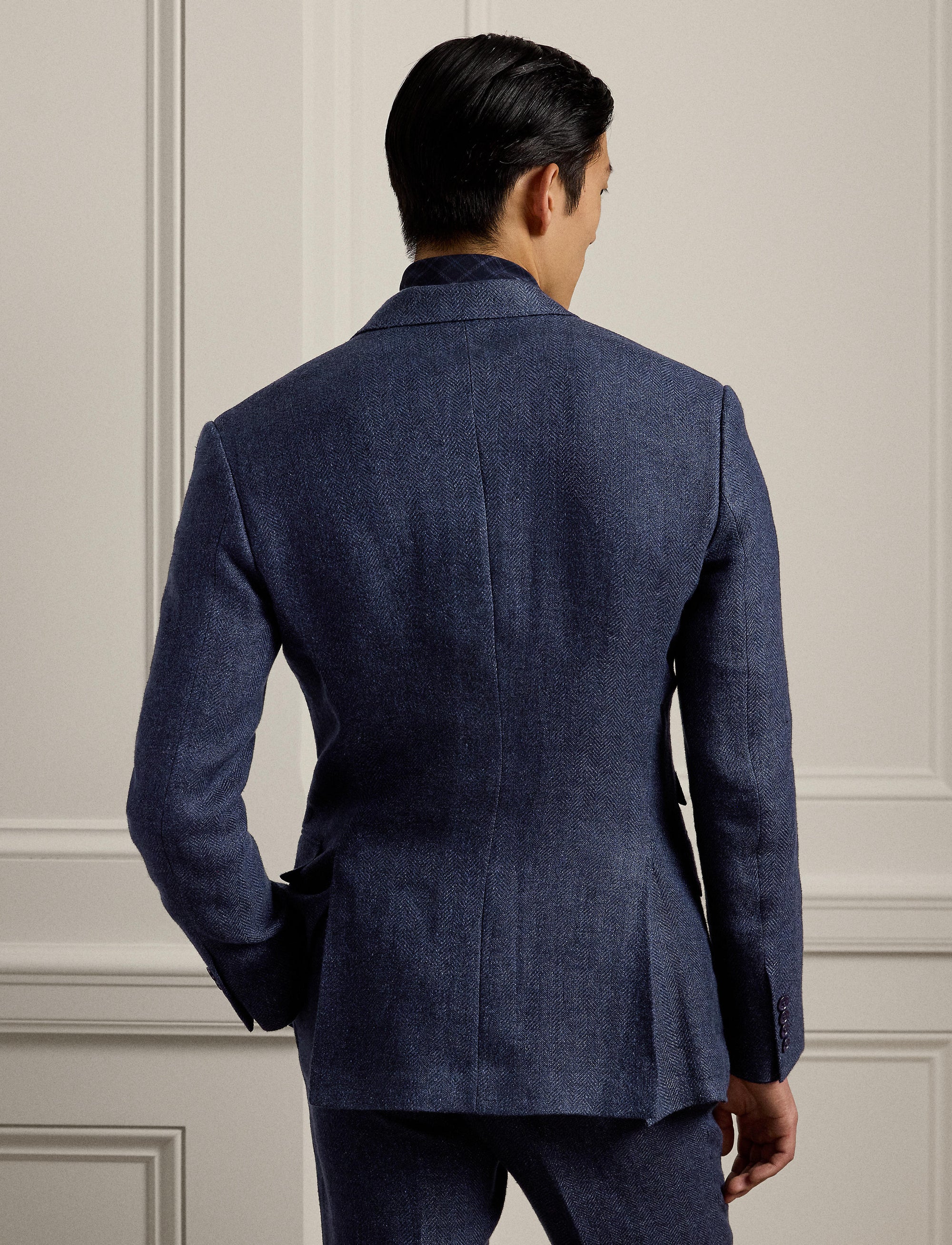 Veste Kent à chevrons en lin - Navy