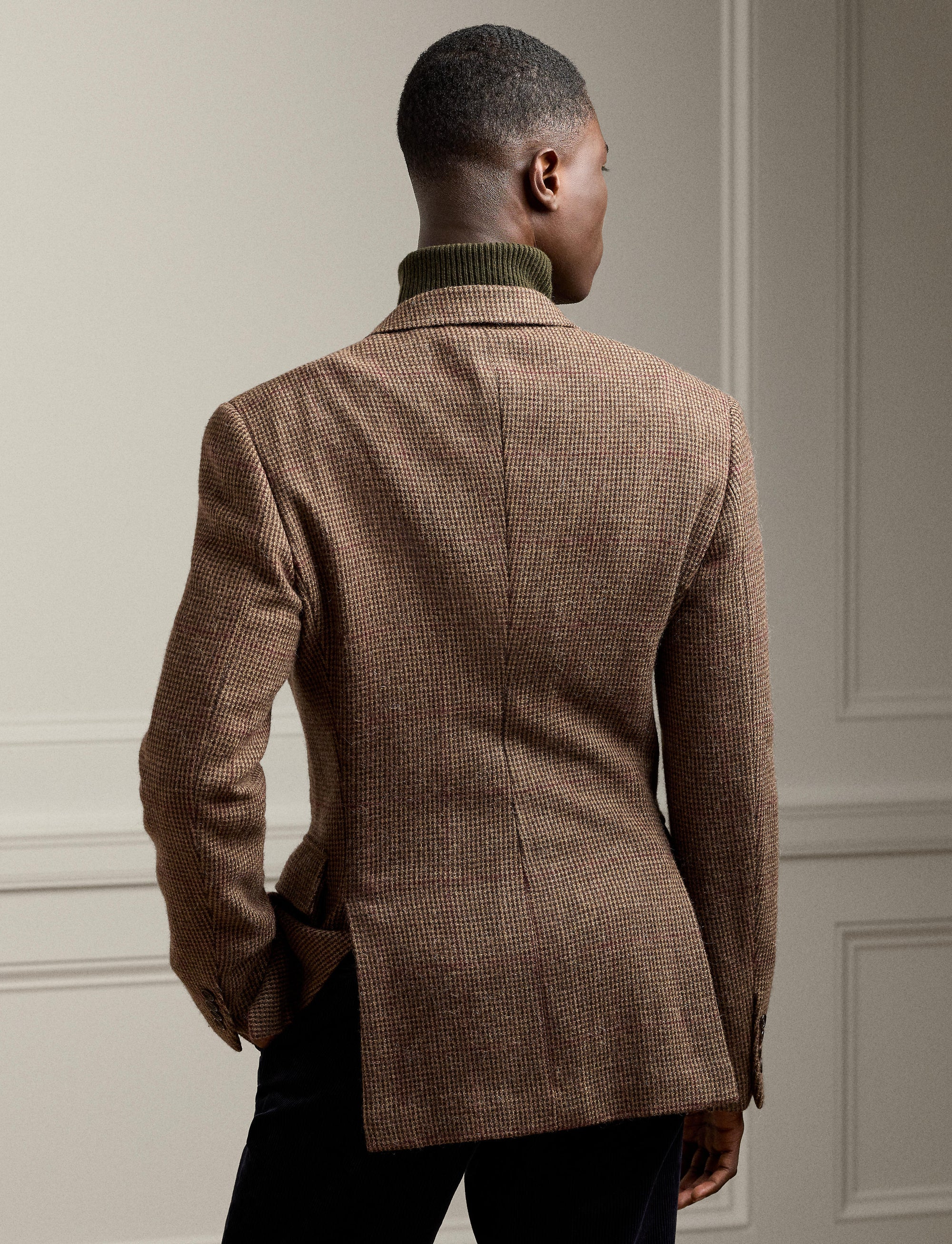 Blazer Kent pied-de-poule en cachemire et laine mélangé - Dark Brown, Multicolore With Burgundy Deco