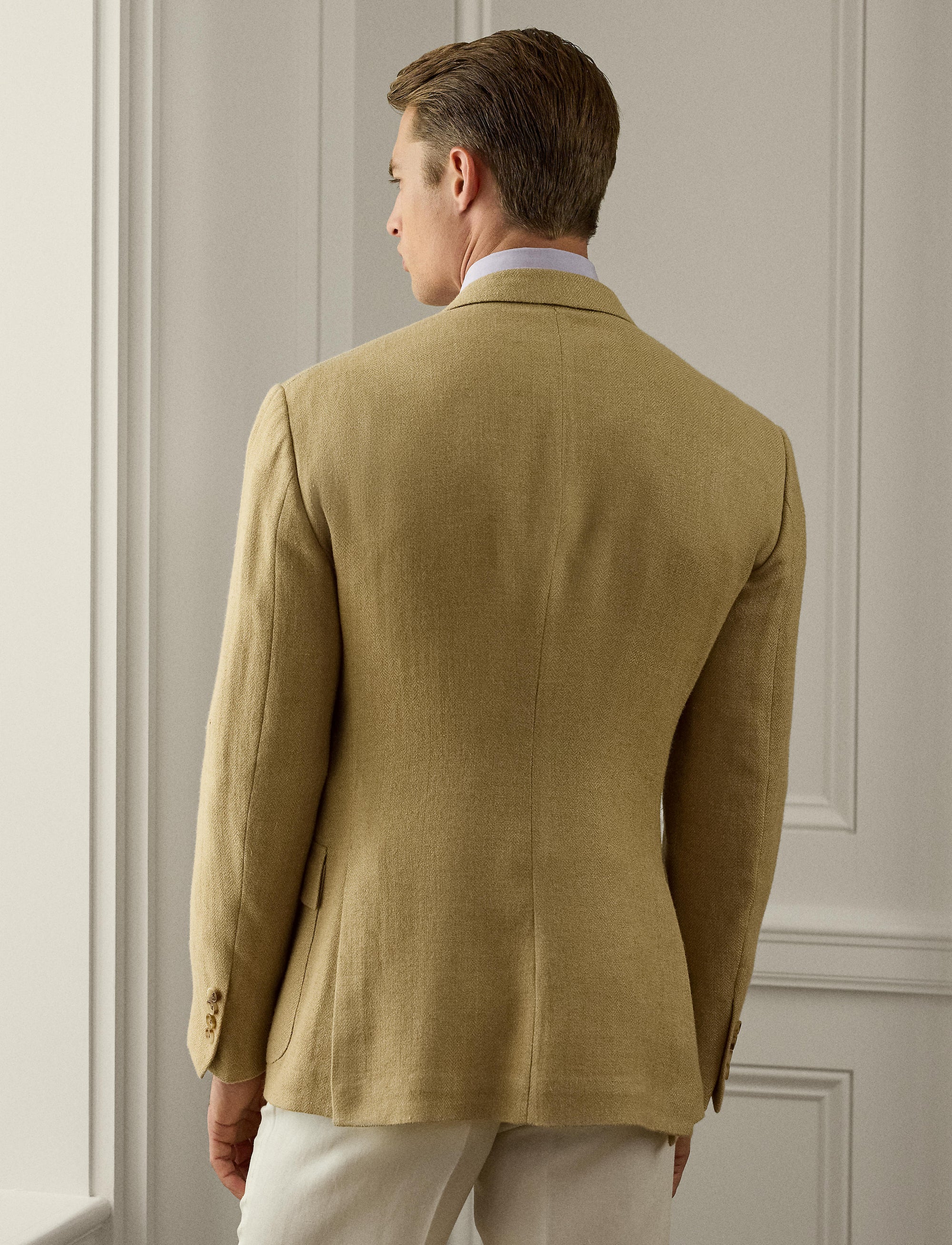 Veste Kent à chevrons en cachemire et soie mélangé - Tan