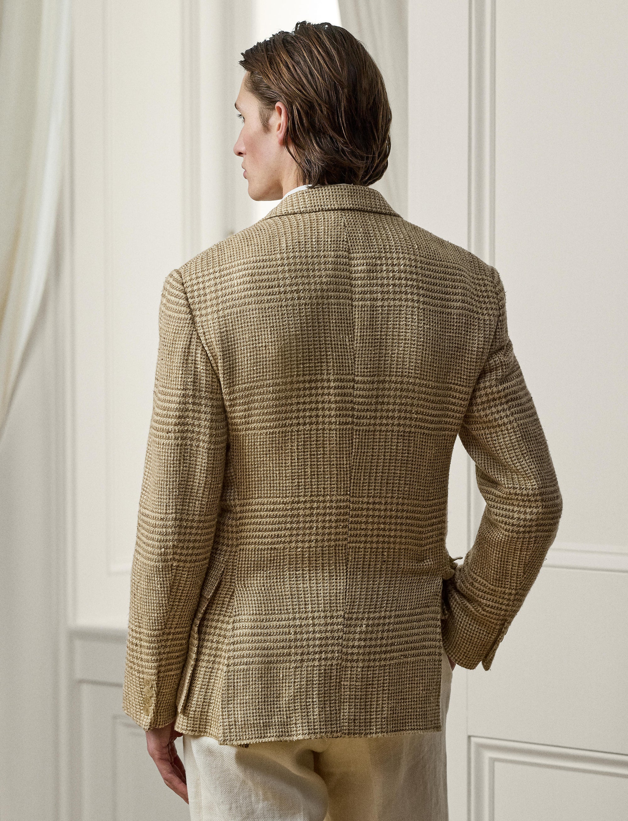Veste Kent prince-de-galles en soie - Tan & Cream