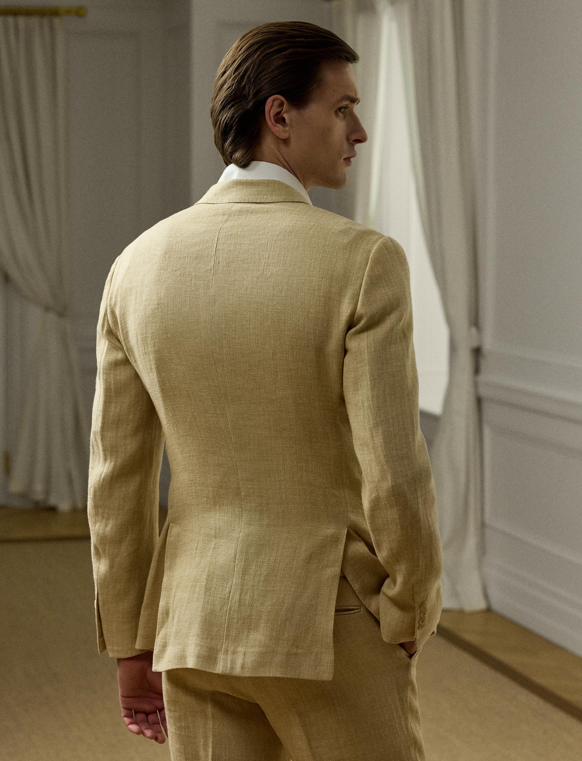 Veste Kent en lin et soie mélangé - Tan & Multicolore