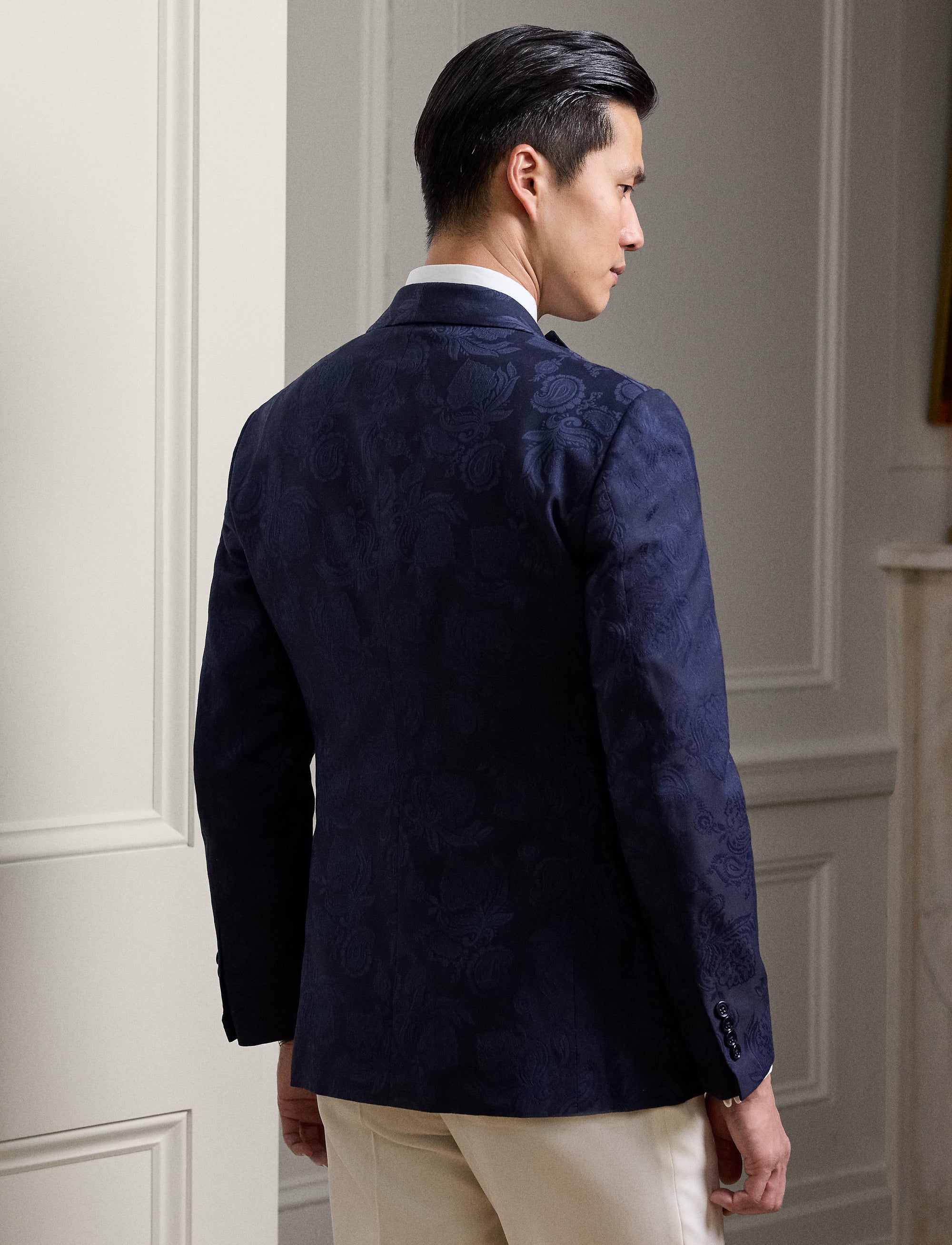 Veste Kent à motif en soie mélangée - Navy & Multicolore