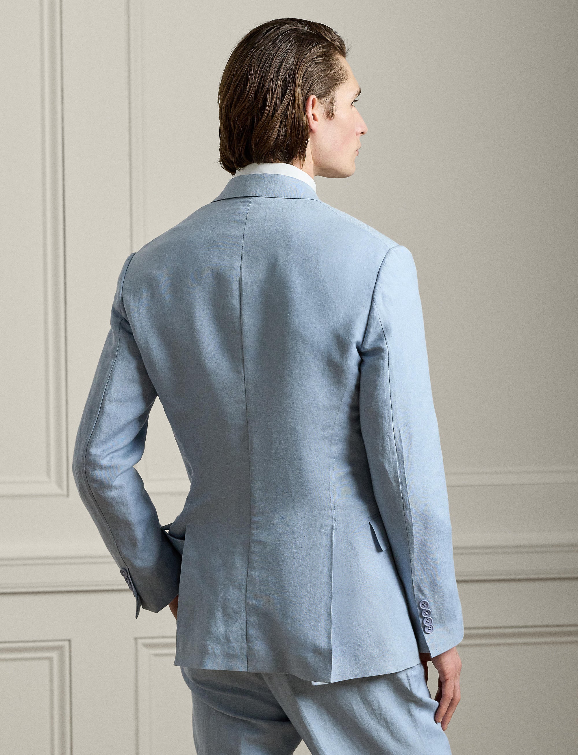 Kent jacket in silk and linen blend - Chambray Blue