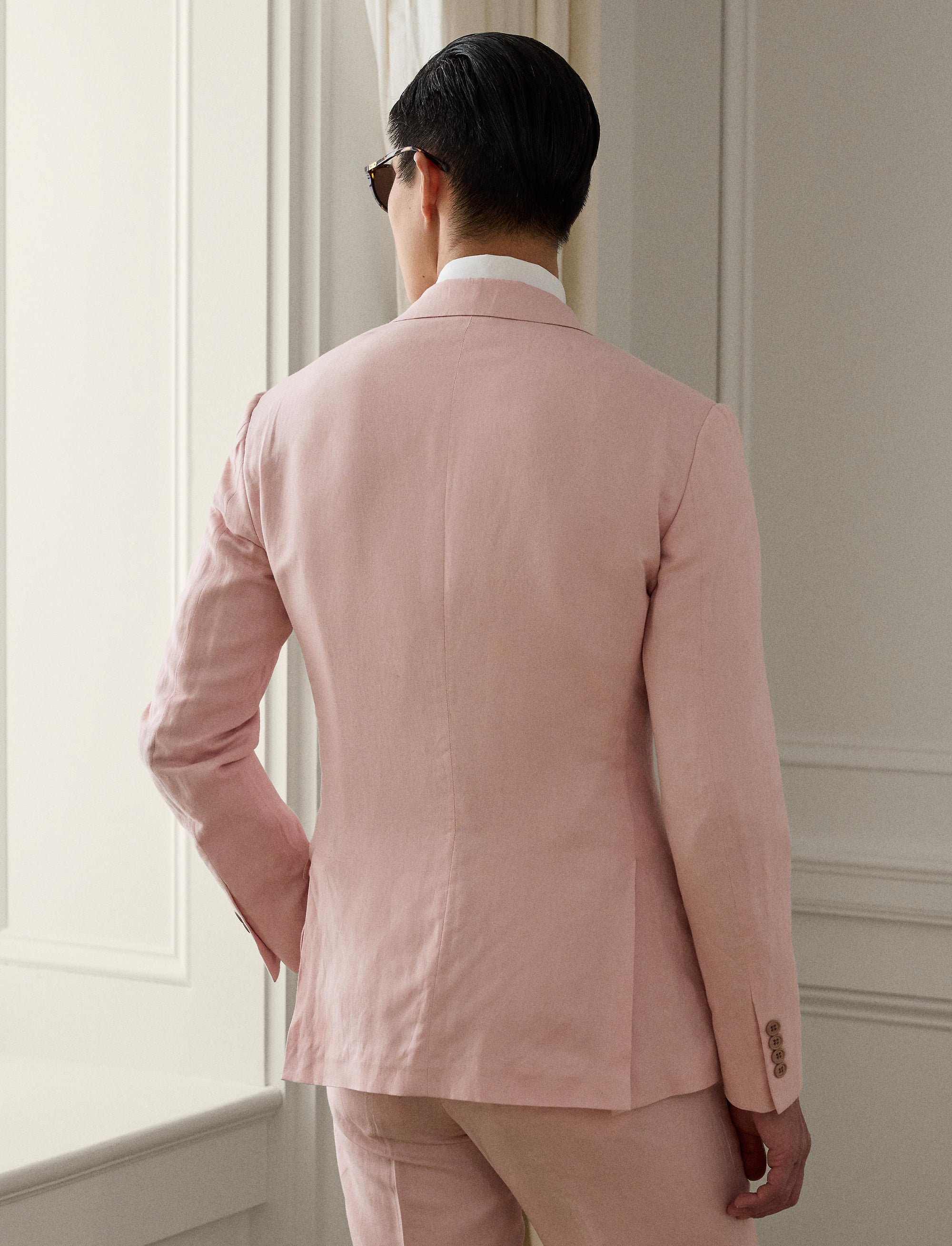 Veste Kent en soie et lin mélangé - Soft Pink