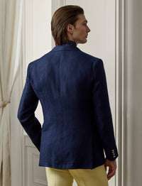 Veston à revers classiques en lin - Bleu marine