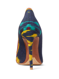 Escarpins Celia à motif ikat 100 en lin et soie mélangé - Navy Multi