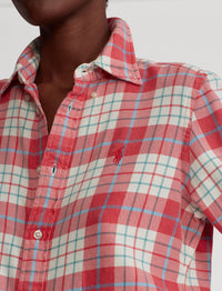 Tartan cotton twill shirt - Faded Red & Cream Plaid
