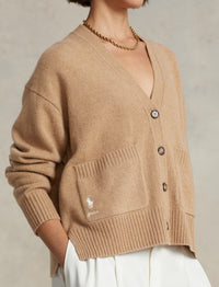 Cardigan jumper in wool blend - Camel Melange Collection
