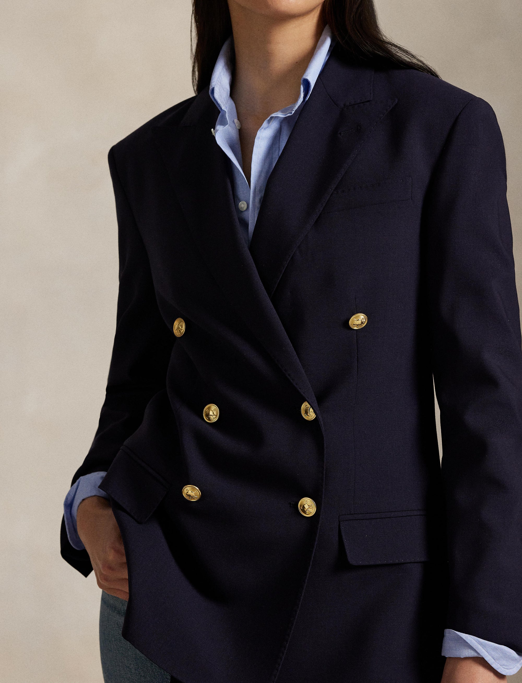 Blazer croisé en laine mélangée - Navy