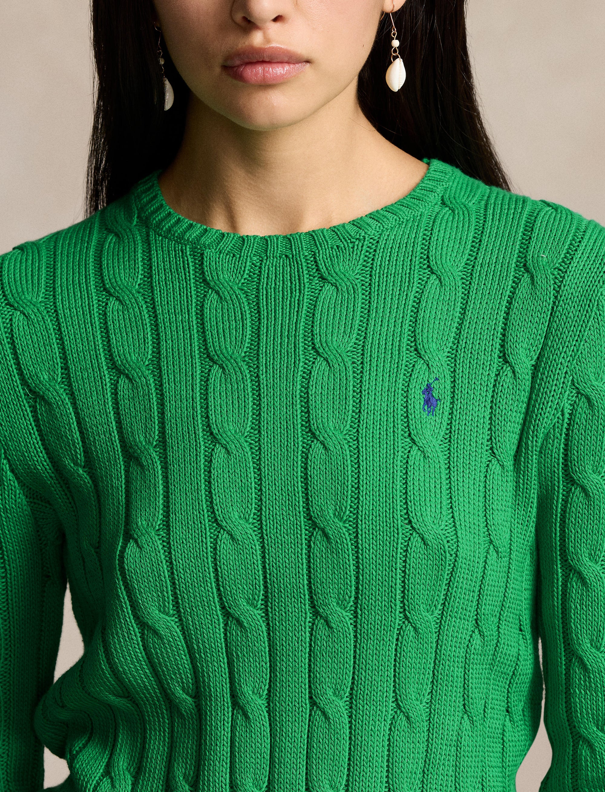 Pull Julianna torsadé à col rond en coton - Preppy Green