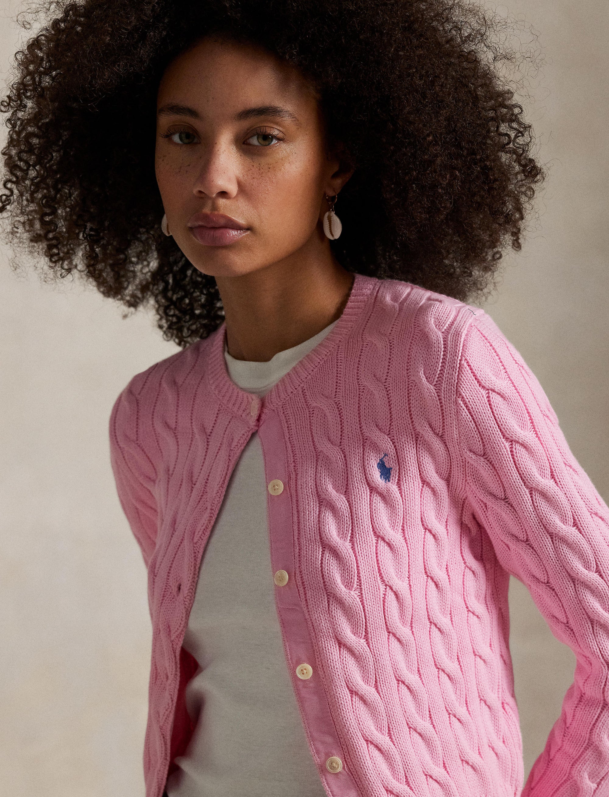 Cardigan torsadé à col rond en coton - Carmel Pink