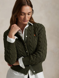 Cardigan torsadé à col rond en coton - Canopy Olive