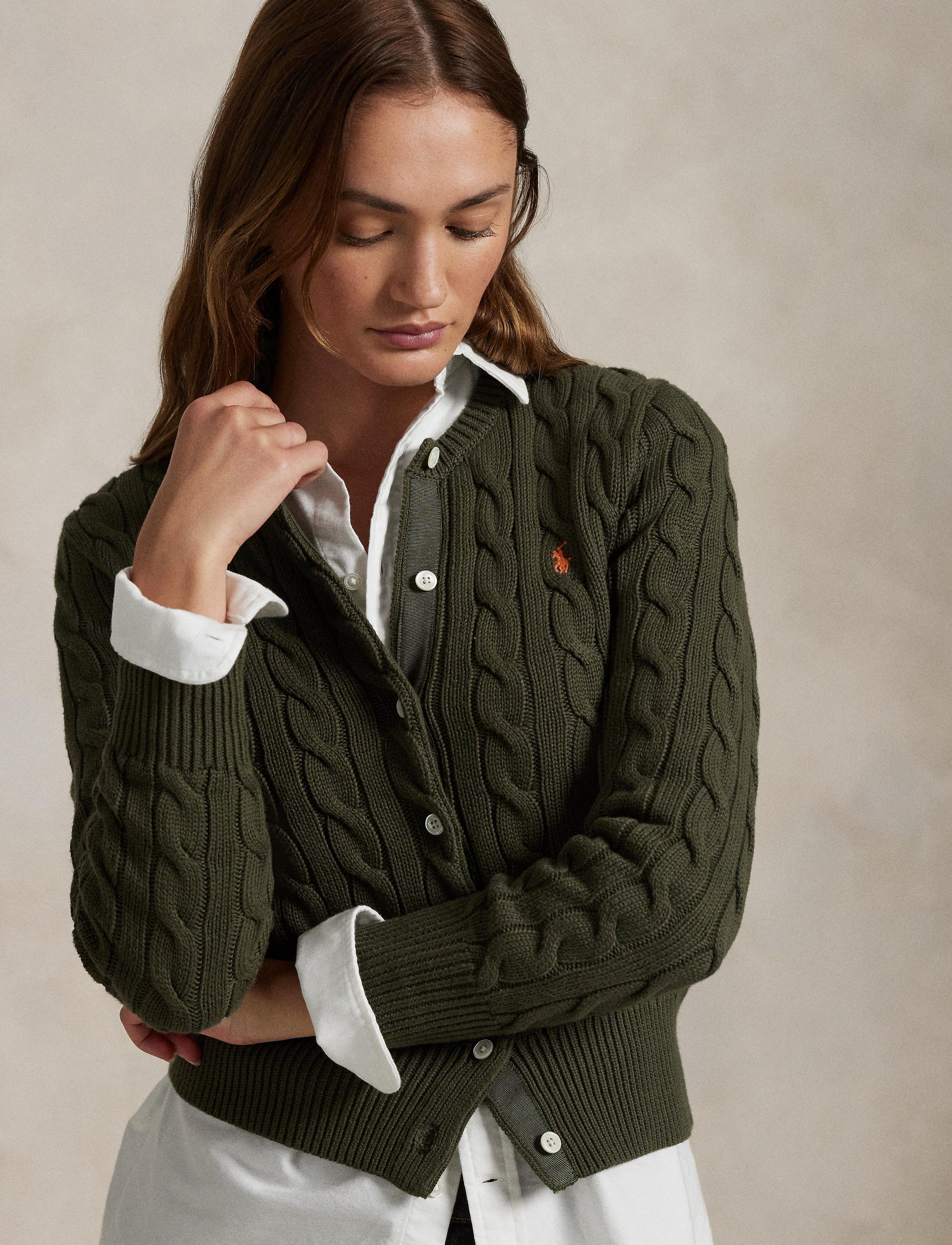 Cardigan torsadé à col rond en coton - Canopy Olive